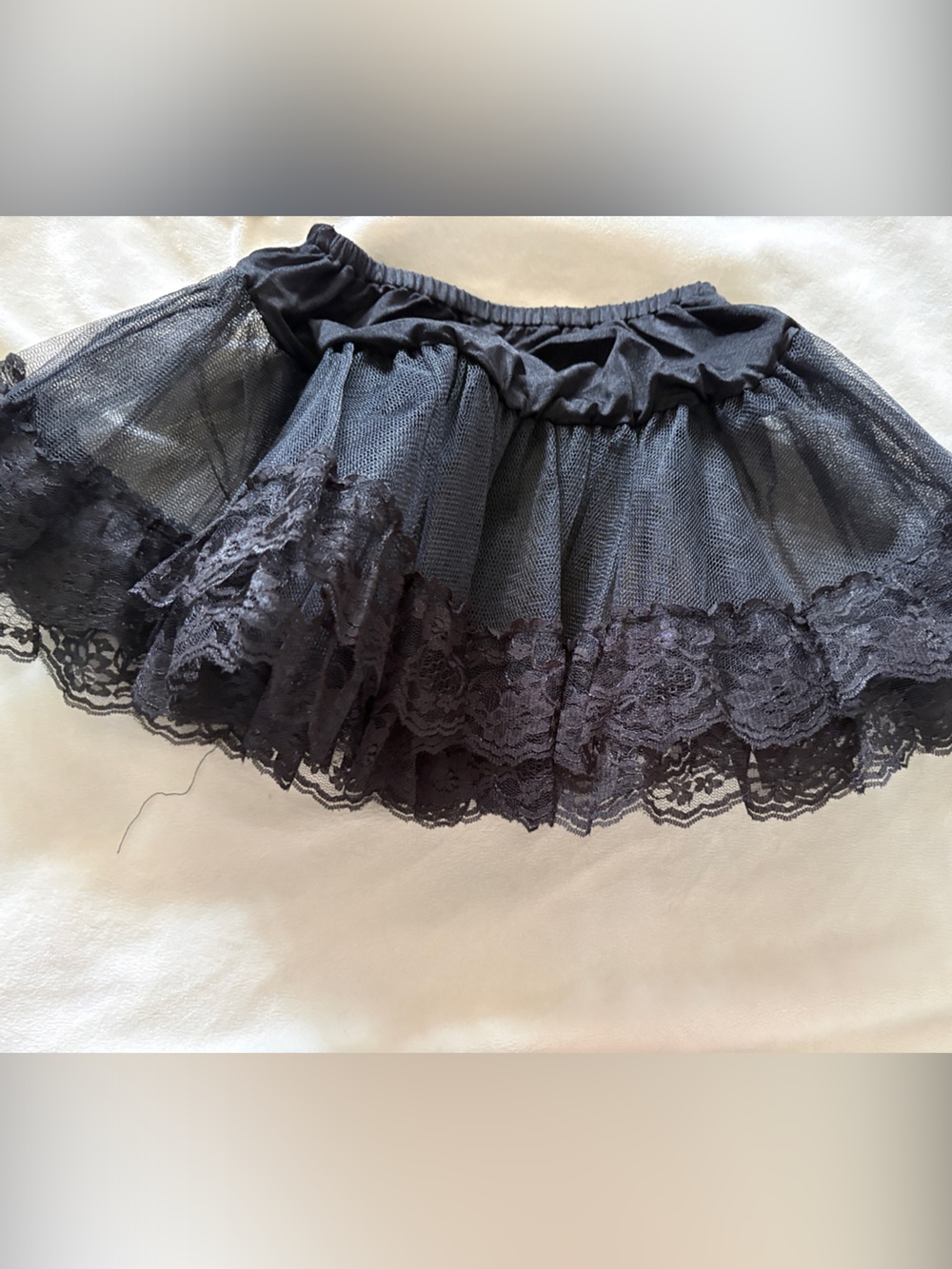 Black Lace Tulle Mini Skirt with Ruffle Trim